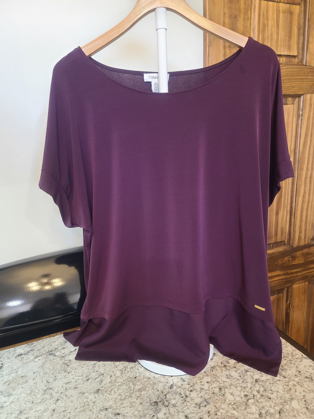 Calvin Klein Women's Short Sleeve Scoop Neck Tunic Top - Deep Plum